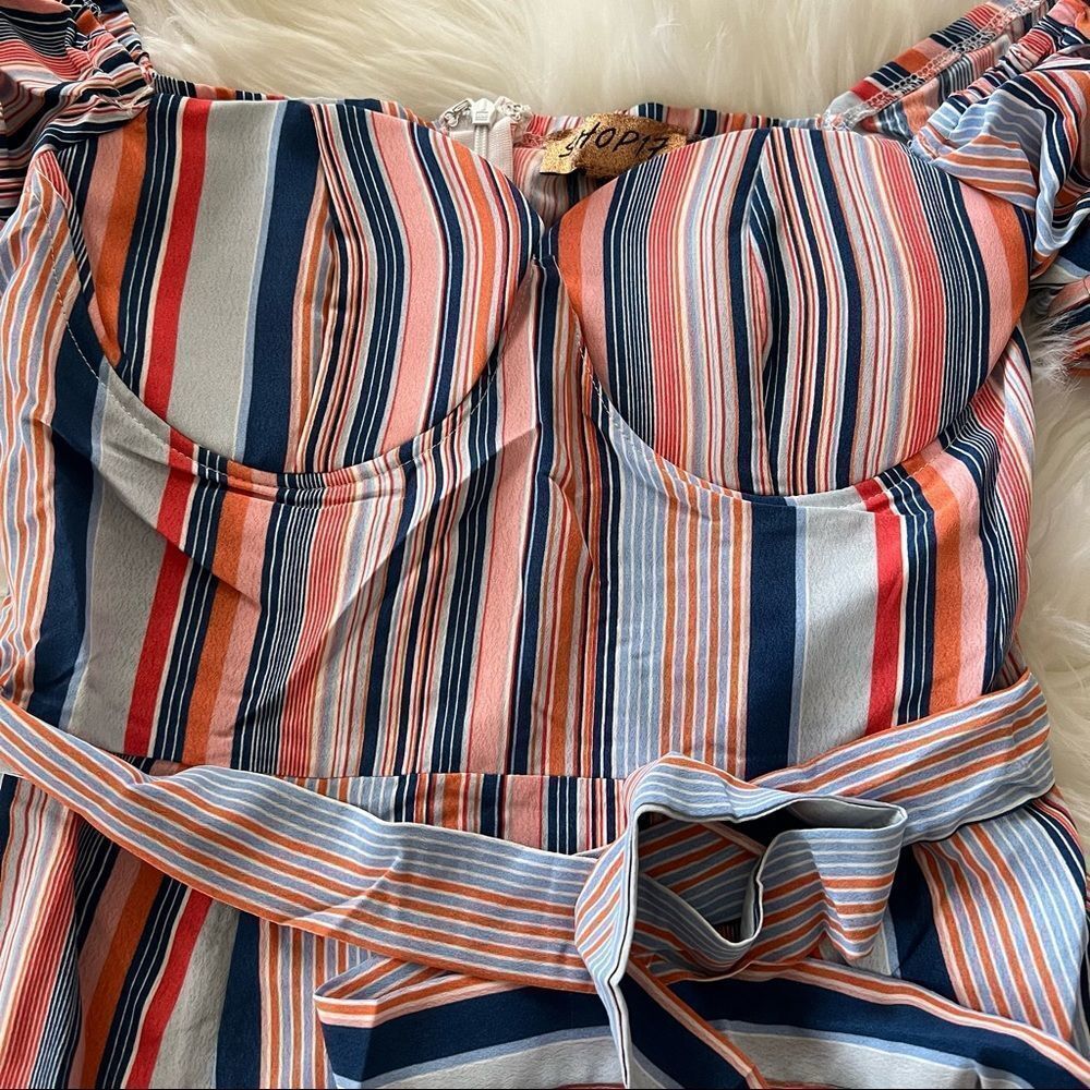 Shop 17 Mini Dress Size Small Striped Multi Color Waist Tie Feminine Ruffle NWT - Picture 5 of 6